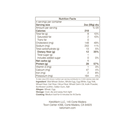 KetoMarin box back panel: nutrition facts, ingredients and allergens